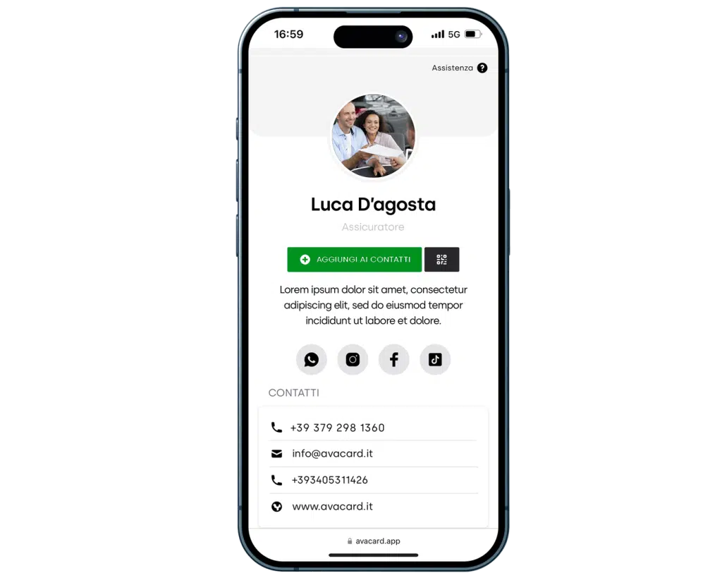 biglietto da visita per un assicuratore